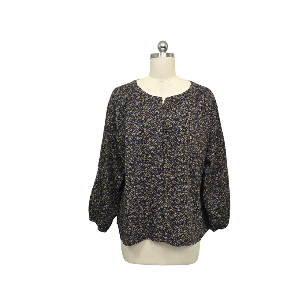 Toad&Co Womens Organic Cotton Floral Long Sleeve Blouse Navy Blue Large 1259